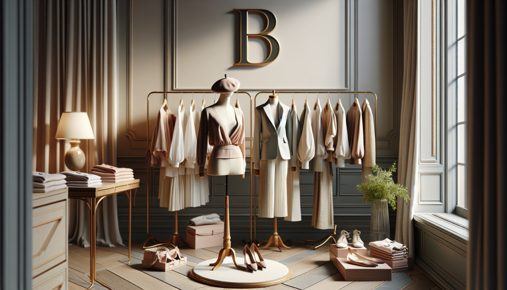 Ensemble de vêtements en B sur mannequin dans une boutique chic.