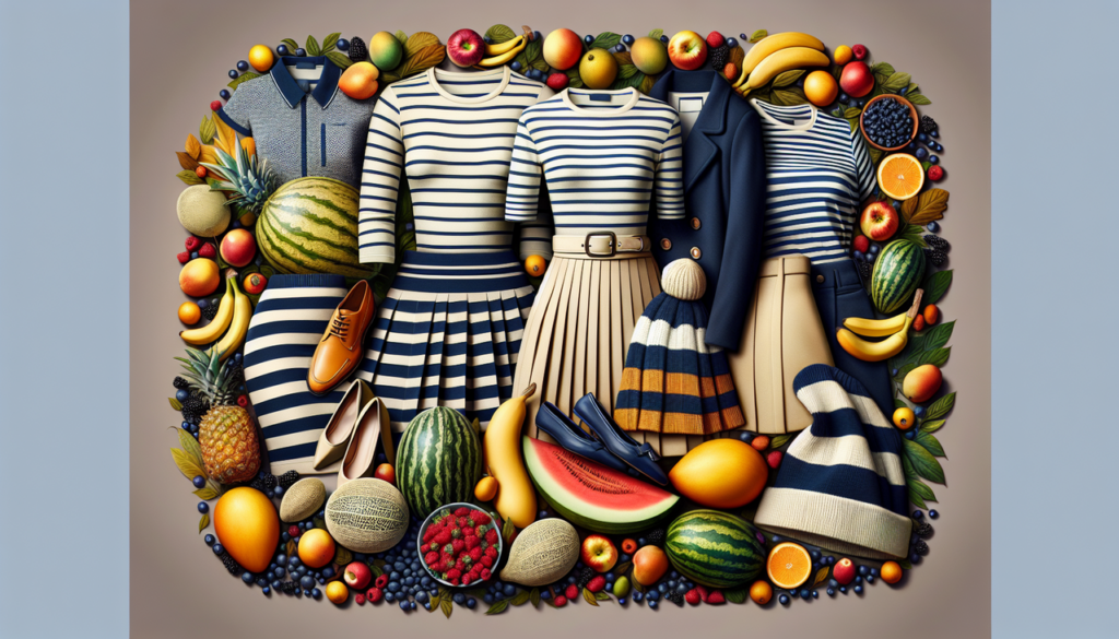 Afficher : Ensemble stylé de vêtements commençant par M parmi des fruits M pour un contraste visuel dynamique.