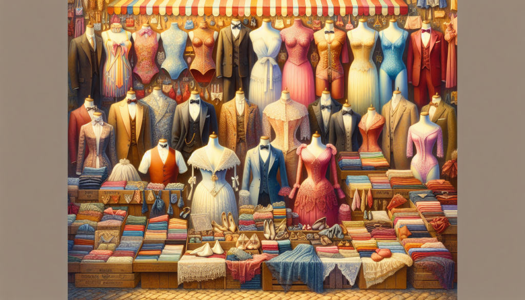 Affichage multiple de vêtements en N : nœud papillon, maillot de bain, robe de baptême.