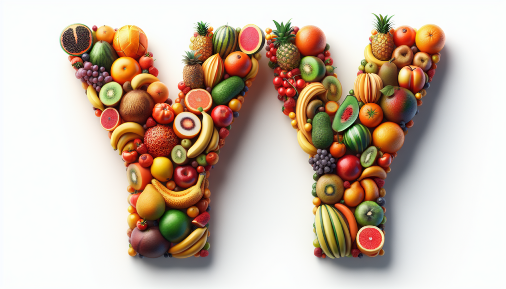 Montage fruits en forme de Y sur fond blanc et lumière naturelle.