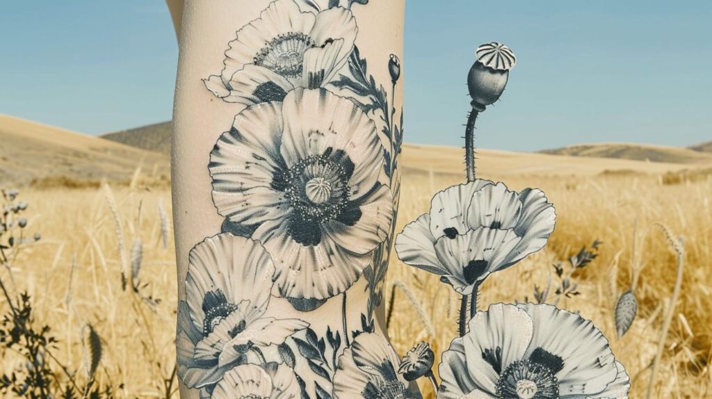 témoignages et idées sur les tatouages de coquelicots noir et blanc
