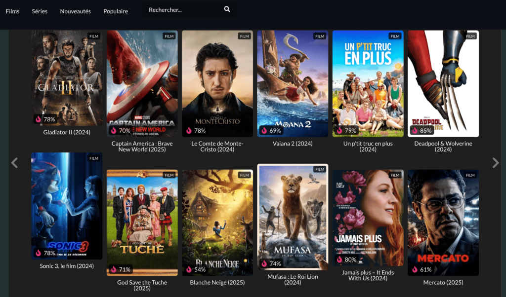 Interface principale de la plateforme de streaming Bimvup avec ses fonctionnalités clés